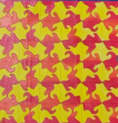 Pavimentação inspirada em Escher com padrão repetido